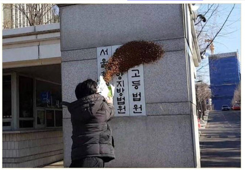 서울 고등법원에 개사료 뿌리는 시민 | 인스티즈