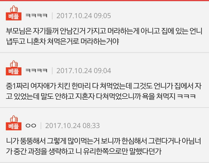 치킨 한 마리 먹었다고 욕 먹었어요 | 인스티즈