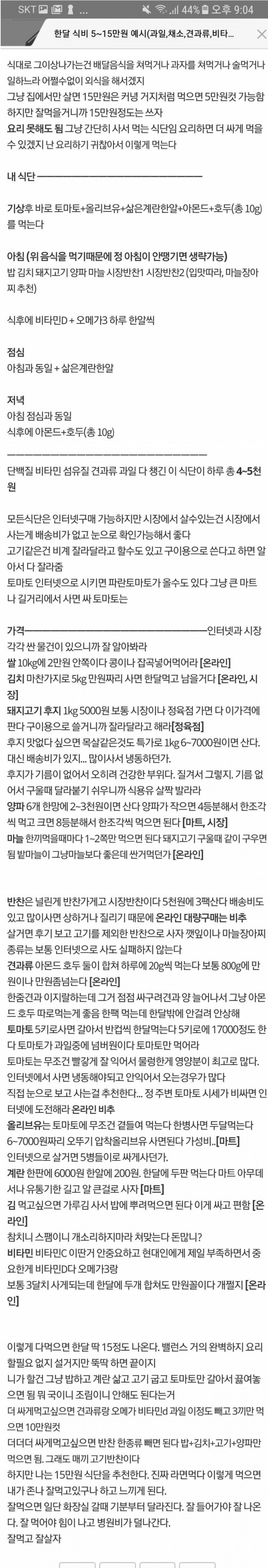 한달 식비 5~15만원으로 건강 챙기는 법 | 인스티즈