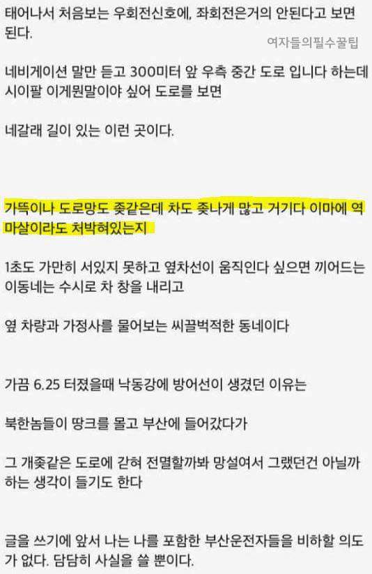 부산을 겪을 손수운전자에게(욕설주의) | 인스티즈